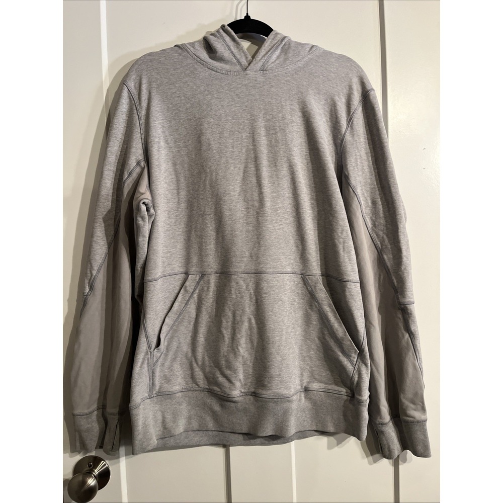 Lululemon Mens Hooded Sweatshirt Gray Large Stitched Lulu Logo Pullover L